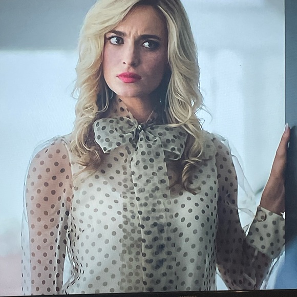 Zara Tops - COPY - Transparent Polka Dot Puff Sleeve Shirt Bishop Statement Sleeves Neck Bow